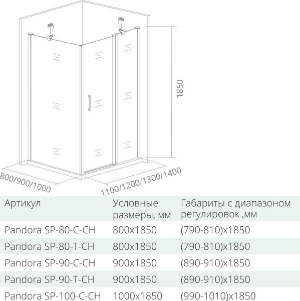 Душевое ограждение Good Door PANDORA SP-90-С-CH