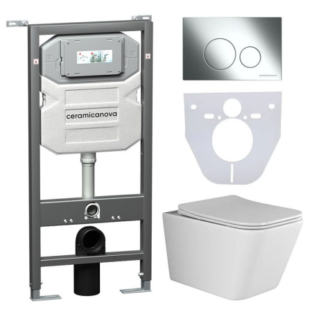 Сет 4 в 1: Инсталляция с кнопкой+унитаз+шумоизоляция Ceramicanova, CN3007_1001CH_1000