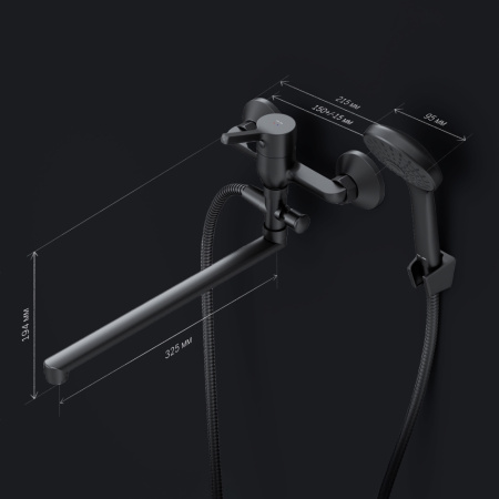 F85B90122 X-Joy S, Смеситель для ванны и душа AM.PM, излив 325 мм, душевой набор, черный
