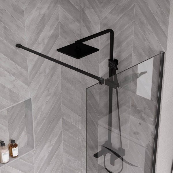 Душевая перегородка, ограждение Reflexion RX20090CBL-14 Walk in 200x90см, прозрачное закаленное стекло 8мм, черный профиль