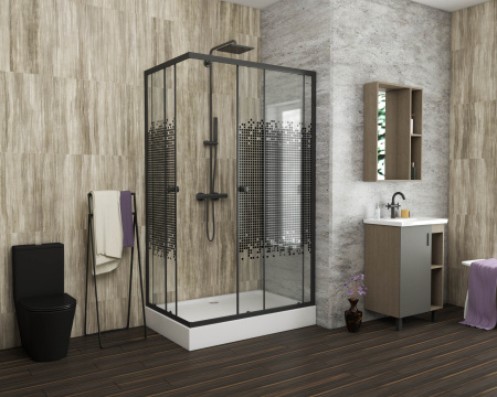 Душевой уголок Niagara Eco NG-012-14Q BLACK(120х80х195) низкий поддон(13см),черный,стекло мозаика,