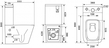 Унитаз напольный, пристенный с бачком TIMO RIMLESS SOLI ТК-301