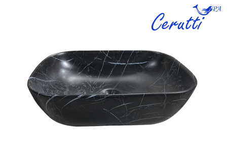 Раковина CR8215MMB накладная, мрамор матовый черный, прямоугольная 455х320х135 Ceruttispa