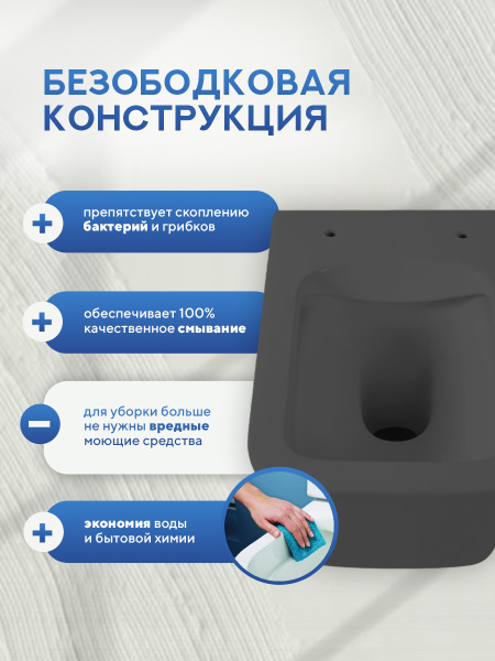 Унитаз подвесной безободковый Amore di Mare Tassaro Tornado P202MGR-T Matte Grey, прямоугольный серый матовый, антивсплеск, фарфоровый, быстросъемное сиденье дюропласт с крышкой микролифт