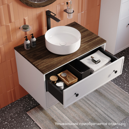 Тумба подвесная со столешницей МДФ, макадамия орех 80 см IDDIS Torr белый матовый (TOR80WMi95K)