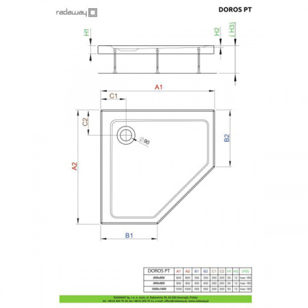 Душевой поддон Radaway Doros PT 90x90 SDRPT9090-01