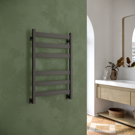 Полотенцесушитель водяной Stinox San Remo 500x800, нижнее подключение, черный матовый, 1/2" ВР (внутренняя резьба), 6 перекладин