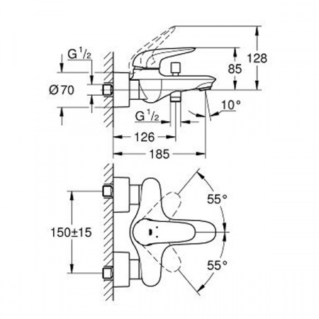 Смеситель для ванны и душа Grohe Eurostyle 23726003