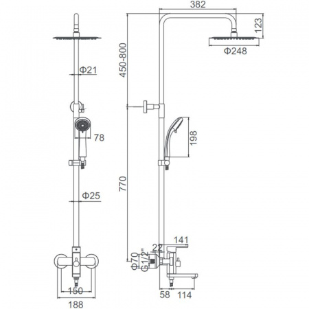 Душевая стойка со смесителем Ledeme H716 L72416