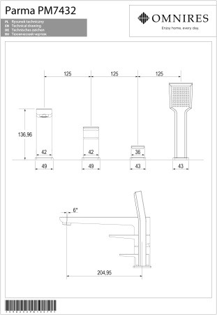 Смеситель для ванны OMNIRES Parma PM7432CRB