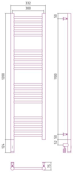 Полотенцесушитель Сунержа Богема 3.0 1200x300 левый, прямая перемычка 00-5804-1230