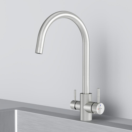 F85B07711 X-Joy S, Смеситель для кухни AM.PM с С-изливом с каналом для питьевой воды, сатин