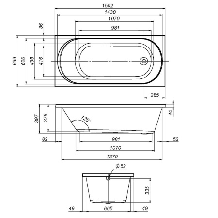 W94A-150-070W-A1 X-Joy Ванна акриловая AM.PM 150х70
