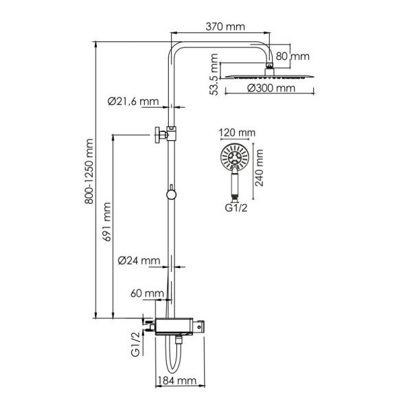 Душевая система WasserKRAFT A113.116.058.CH Thermo с термостатическим смесителем