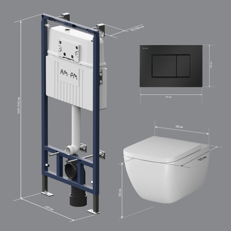 IS100238.901701 Инсталляция MasterFit с клавишей S черн мат с подвесным унитазом  Gem FlashClean с сиденьем м