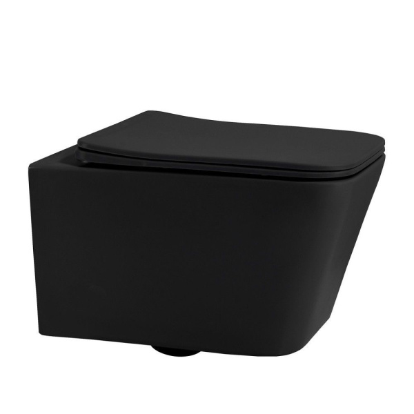 Комплект подвесной унитаз ABBER Rechteck AC1201MB черный матовый с инсталляцией AC0105 и кнопкой AC0121MMG золото матовое