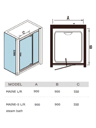 Душевая кабина WeltWasser WW MAINE L 90/90 900х900х2200мм
