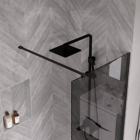 Душевая перегородка, ограждение Reflexion RX20090TBL-16 Walk in 200x90см, тонированное закаленное стекло 8мм, черный профиль