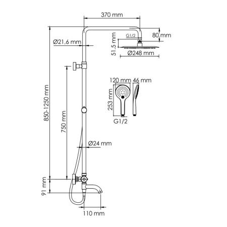 Душевая система WasserKRAFT A288.258.078.BM Thermo с термостатическим смесителем