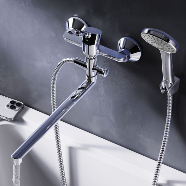 F85B90100 X-Joy S, Смеситель для ванны и душа AM.PM, излив 325 мм, душевой набор, хром