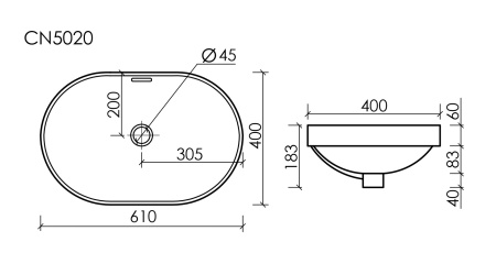 Умывальник овальный встраиваемый сверху в столешницу Ceramicanova Element 600*400*195мм, Белый, CN5020