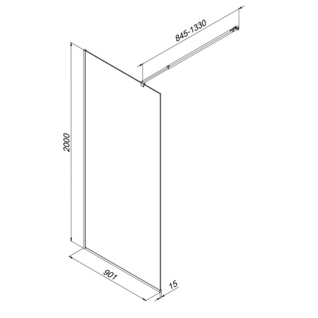 W84WI-90-F1-BTE Душевая перегородка AM.PM Func 90x200, стекло прозр. 8 мм + покрытие, профиль черный