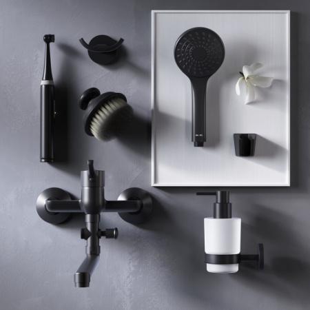 F85B90122 X-Joy S, Смеситель для ванны и душа AM.PM, излив 325 мм, душевой набор, черный