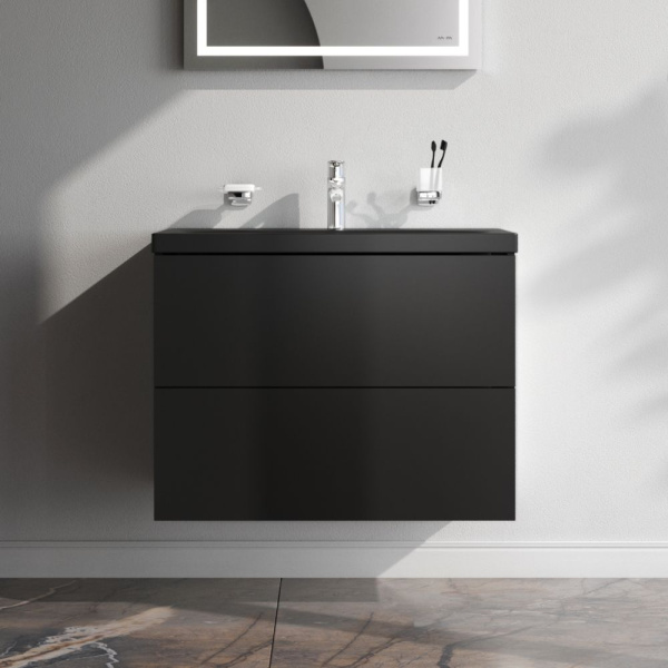 M90FHX07522BM Gem База под раковину AM.PM, подвесная, 75 см, 2 ящика push-to-open, черный матовый