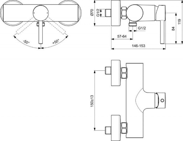 Смеситель для душа Ideal Standard Ceraline BC200XG черный матовый