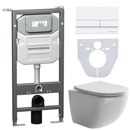 Сет 4 в 1: Инсталляция с кнопкой+унитаз+шумоизоляция Ceramicanova, CN3009_1002W_1000