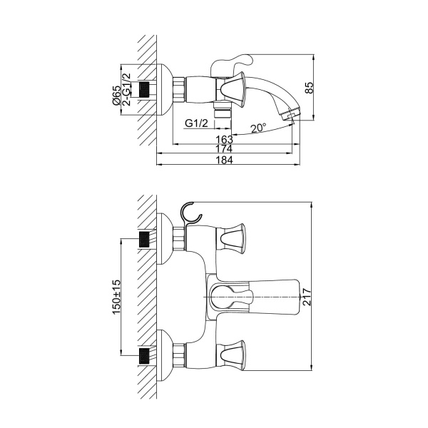 Смеситель для ванны D&K Hessen DA1383201, хром