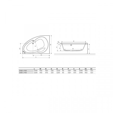 Акриловая ванна Excellent Newa Plus 150x95 Left WAEX.NEL15WH
с ножками NWE-64