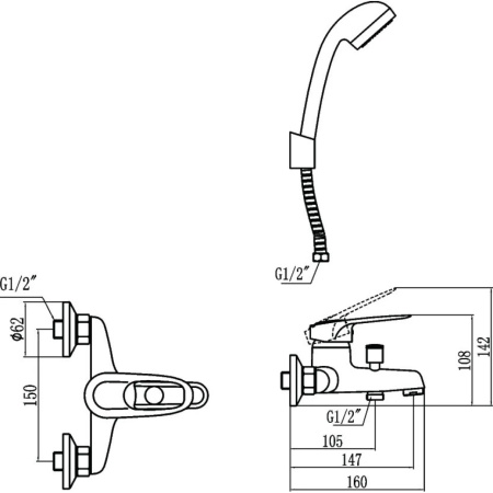 Смеситель для ванны Fmark FM3204, хром