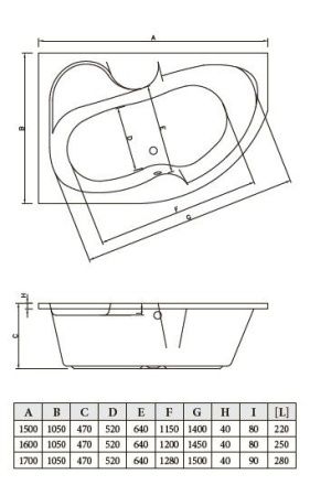 Ванна акриловая Bonito Home Arizona правая 150х105 с ножками, BH-AR-102-150P/Su