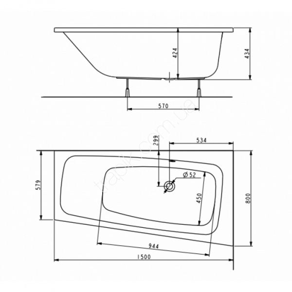 Акриловая ванна Kolo Split XWA1650000 150х80 правая