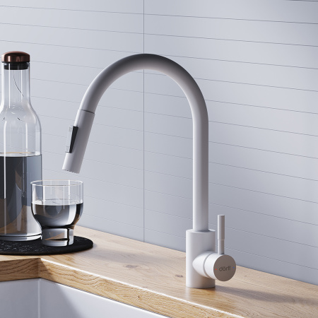 D3007533 Logic Кухонный смеситель Dorff  с вытягивающимся изливом, белый