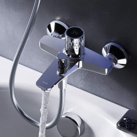 F90A10400 Gem Смеситель для ванны и душа AM.PM с индикацией температуры, хром