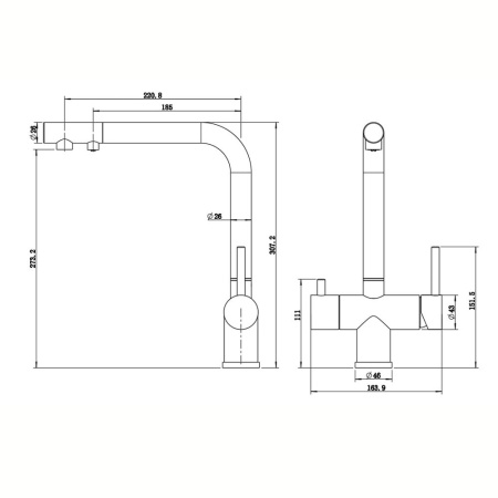 Смеситель Reflexion Lago RX9903SS для кухни с подключением к фильтру, полированная сталь