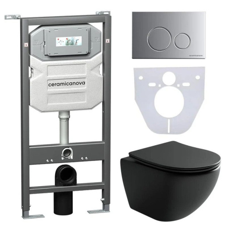 Сет 4 в 1: Инсталляция с кнопкой+унитаз+шумоизоляция Ceramicanova, CN4002MB_1001M_1000