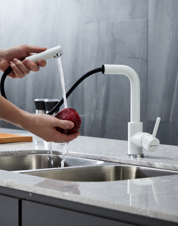 Смеситель для кухни Paulmark KASSEL Ka214311-431TW, белый матовый полностью