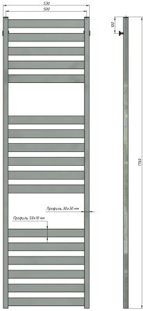 Полотенцесушитель водяной Stinox San Remo Luxe 500x1800, нижнее подключение, хром, 1/2" ВР (внутренняя резьба), 17 перекладин