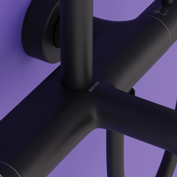 Душевая стойка SANCOS Game для душа/ванны с термостатическим смесителем, цвет черный матовый, арт. SC3001MB