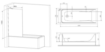 Ванна с каркасом и шторкой на борт ванны AM.PM Gem W90ASET-150W90BS80CT