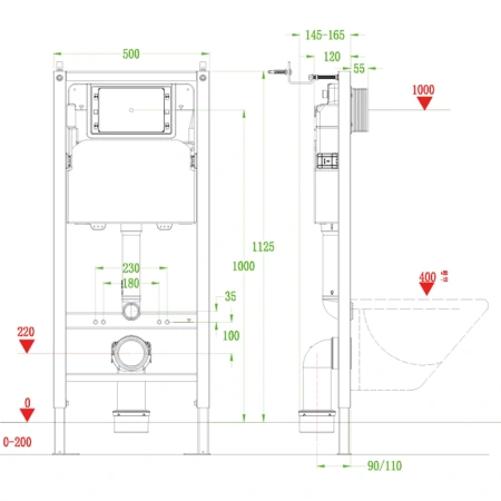 Инсталляция для унитаза VECONI FRAME600, 500x165x1125