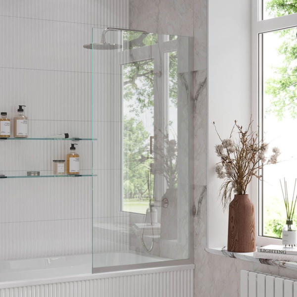 Стеклянная перегородка, шторка на борт ванны Reflexion RX14070CСR-09 140х70см фиксированная, прозрачное закаленное стекло 8мм, хромированный профиль