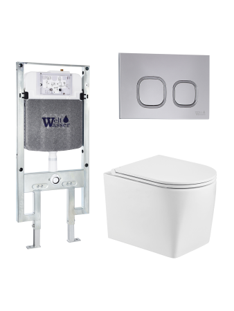 Унитаз с инсталляцией WeltWasser AMBERG 497 ST + NESENBACH 004 GL-WT + AMBERG RD-CR