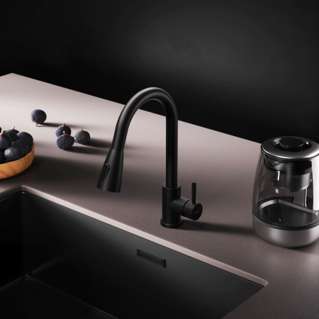 F85B07522 X-Joy S, Смеситель для кухни AM.PM с вытягивающимся изливом, черный