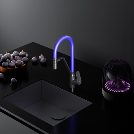 F8007827_xxx Like, Смеситель для кухни AM.PM с каналом для питьевой воды и гибким изливом, черн., синий