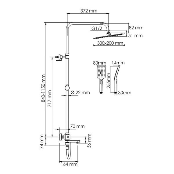 Душевая система WasserKRAFT A199.069.126.087.CH Thermo с термостатическим смесителем