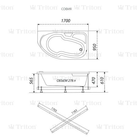 Ванна акриловая Triton София 1700х950 мм правая